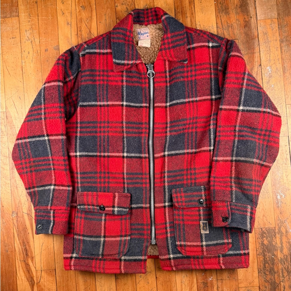 Vintage early 80s wool mackinaw jacket buffalo plaid sherpa lined heavy zip